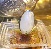 Genuine 925 Sterling Silver Large Faceted Moonstone Adjustable Ring Size 8.5