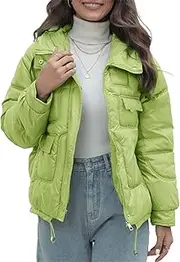 [Generic] Women'S Warm Hooded Down Bright Crop Coat Lightweight Female Parkas Outerwear Cotton