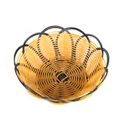 4Pcs Plastic Artificial Rattan Round Storage Basket Fruit Dish Rattan Bread Basket for Kitchen Food Picnic Bread Sundry Container
