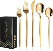 40-Piece Gold Silverware Set for 8 Titanium Plated 18/0 Stainless Steel Flatware