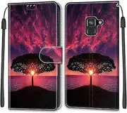 Compatible with Samsung Galaxy A8 2018/A5 2018 Case, Mobile Phone Case Samsung A8 2018/A5 2018, PU Leather Wallet Foldable Case Protective Leather Flip Case Mobile Phone Case (Dusk)