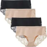 [LIQQY] Women's 3 Pack Cotton Lace Coverage Seamless Brief Panty Underwear