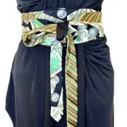 Unique Satin Obi Belt Wide One Size Wrap Money Green Black Gold Upcycle Necktie
