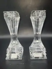 Pair Of Mikasa 7” Inch Candleholders: City Lights VT122/338 Lead Crystal