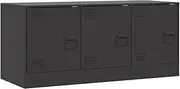 [vidaXL] Black Cold-Rolled Steel TV Cabinet - 99x39x44cm Entertainment Unit with Storage, 3 Compartments, Metal Handles for Living Room