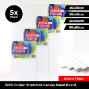 5x Canvas Board Artist Panel White Acrylic Primer Stretched Cotton