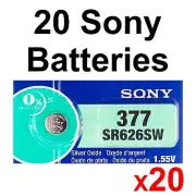 20 NEW SONY 377 SR626SW SR66 V377 watch battery - made in Japan - USA seller