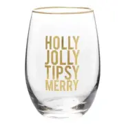 Holly Jolly Stemless Wine Glass Size 4.5in H 17oz Pack of 4