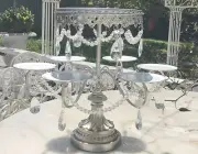 Crystal Prisms Silver Serving Platter Cake Meat Cheese Party Stand Entertaining