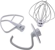 [ELSOON] 3 Pieces 4.5 Quart Stand Mixer Kit – K45DH Dough Hook & K45B Flat Beater & K45WW Wire Whip - Compatible with KitchenAid Kenmore Maytag Mixer