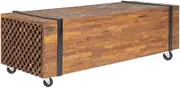 Solid Coffee Table Teak Wood for Living Room, Modern Industrial Style Table with Wheels, Farmhouse Center Piece 110x45x38cm
