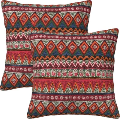 Farmhouse Vintage Boho Red Striped 18" x (Pack of 2),