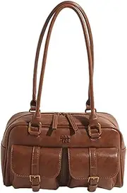 AZURAOKEY Leather Top Handle Bags for Women Top Handle Purse Retro Handbag Multi Pocket Satchel Bag Shoulder Bag Underarm Bag