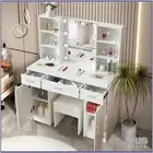 Large Dressing Table Vanity Makeup Desk + Stool & 3 Drawers Mirror 10 LED Bulbs