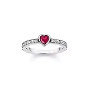 THOMAS SABO Solitaire Ring with Red Heart-Shaped Stone