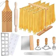Baderke 9 Pcs Pasta Making Tool Set Include 1 Bamboo Pasta Drying Rack 1 Ravioli Maker Press 1 Gnocchi Board 1 Pasta Cutter 1 Rolling Pin 1 Filling Spoon 3 Ravioli Stamp Maker for Pasta Maker