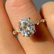 Oval Cut Moissanite Engagement Ring Simple Wedding Proposal Ring 14k Yellow Gold
