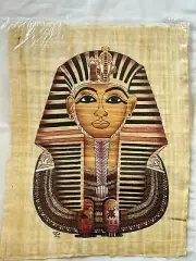 Egyptian Papyrus Paper Painting Pharaoh King Tut Mask Black Gold 13"X17"