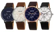 Men's August Steiner AS8256 Multifunction Day Date 24hr Leather Strap Watch
