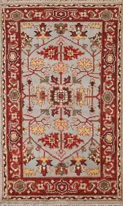 Geometric Light Blue/ Rust Wool Hand-knotted Heriz Serapi Accent Rug 3'x5'