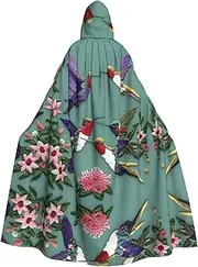 Flower Hummingbirds Embroiderys Print Hooded Grace Cloak For Women Men Halloween Cosplay Carnival Parties Themed Events, Black