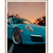 Galrie Blue Sports Car at Sunset - Modern Automotive Art Photography Print, Wood Frame, A0 84 x 119cm (33 x 47inch)