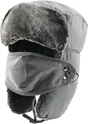 [LHY] Bomber Hats, Warm Thick Faux Fur Trapper Hat, with Ear Flap Outdoor Ski Hat, Windproof Mask Winter Hat, Unisex,Gray