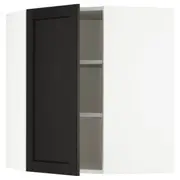 METOD corner wall cabinet with shelves, white/Lerhyttan black stained, 68x37x80 cm