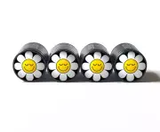 Daisy Flower Happy Face Tire Valve Caps - Set of Four - Fits on all Vehicles