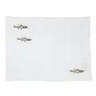 NEW Serenk Fish White Linen Placemat Silver & Gold 38x50cm