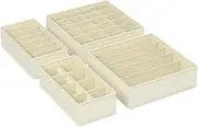 SONGMICS Set of 4 Underwear Drawer Organisers, Wardrobe Organisers for Bras, Undies, Ties, and Socks, Foldable Fabric Storage Boxes, Beige RUS04M