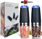 2 Pack Gravity Electric Salt and Pepper Grinder Set Automatic Black 2X
