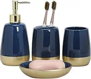 Generic 4pc Farmhouse Ceramic Bathroom Accessory Set - Navy (Soap Dispenser, Soap Dish, Toothbrush Holder, Tumbler) for Bathroom Decor and Gift