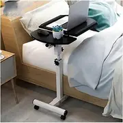 Overbed Table Adjustable Steel Frame Side Table Laptop Desk with Rotate Top Standing Desk W/Wheels Lifting Overbed Bedside