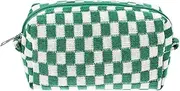 Checkered Makeup Bag - Large Capacity Knitted Cosmetic Pouch for Travel, Green