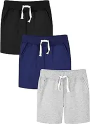 [Resinta] 3 Packs Toddler Baby Boys Shorts Soft Cotton with Drawstring Solid Toddler Boys Short for Summer