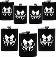 PartyGifts&beyond Set of 7 Groomsmen Flasks Groomsmen Proposal Gifts Bachelor Party Groom Hip Flasks for Liquor for Men (LJ-Bold)