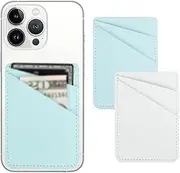 Phone Wallet 2Pack Leather, Stick On Adhesive Stretchy Credit Card Pocket for Back of Phone, Compatible with Most Cell Phones (Sky Blue, 6.5 * 9.5CM)