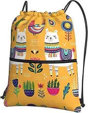 EdWal Cartoon Alpaca Cute Animal Print Drawstring Backpack Gym Bags Sports Bags With Zipper Pocket For Travel Swimming Beach, Black, One Size
