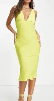 ASOS DESIGN bias cut satin midaxi dress with bust seam detail in yellow NWT