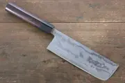 Kanetsune Blue Steel No. 2 Damascus Nakiri Japanese Knife 165mm Shitan Handle