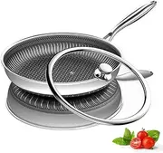 Yuehuam Nonstick Frying Pan Skillet with Lid, 10 inch 316 Stainless Steel Sauté Pan, Dishwasher and Oven-Safe, Detachable Handle, Compatible Induction/Ceramic/Gas Cooktops, PFOA Free Cookware