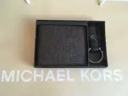 NIB MICHAEL KORS MENS SLIM BILLFOLD WALLET AND KEYCHAIN SET IN BROWN
