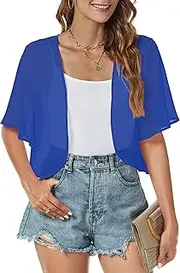 [florynova] Womens Cardigans Sheer Shrug Tops Summer Open Front Chiffon Short Sleeve Bolero Dressy Blouse