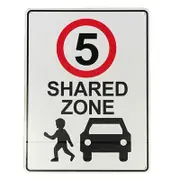 2x Speed Limited 5 Km Shared Zone Children Traffic Sign 200x300mm Metal Warning