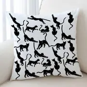 Black and White Cat Silhouettes Cushion Cover
