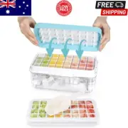 Large Silicone Ice Cube Trays Storage Box & Removable Lid Stackable Blue AU New