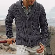 Men's Cardigan Sweater Cropped Sweater Zip Sweater Knit Sweater Ribbed Knit Regular Button Up Pocket Plain Shawl Collar Fashion Classic Daily Wear Date Clothi