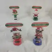 Lot 4 Christmas Solar Powered Dancing Bobblehead Figures Santa Reindeer & Elfs