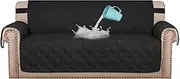 [Smarcute] 100% Waterproof Sofa Covers Couch Covers Sofa Slip Covers Quilted Sofa Protectors from Pets/Dogs/Kids with Non Slip Backing, Stay in Place with Strap (3 Seater, Black)